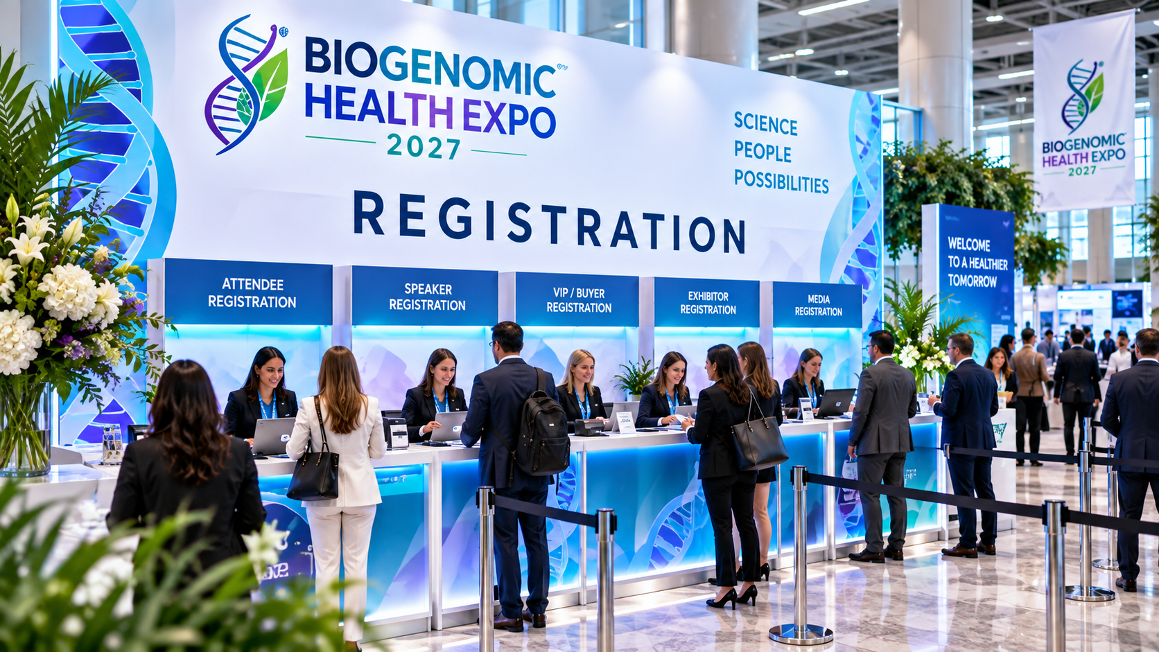 BioGenomic Health Expo branded registration area illustration